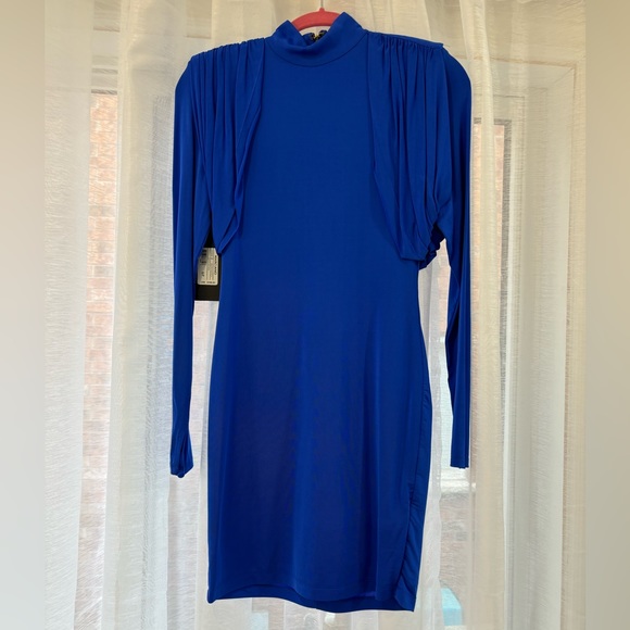 Navy Blue Shoulder Embellished Long Sleeve Dress - Picture 1 of 5